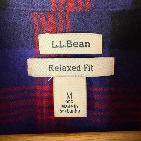 L.L. Bean Purple Red Plaid Flannel Button Down Shirt - Picture 6 of 7